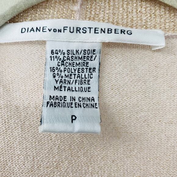Diane von Furstenberg Open Front Cardigan Silk Cashmere Gold Shimmer Small Luxe - Picture 4 of 11